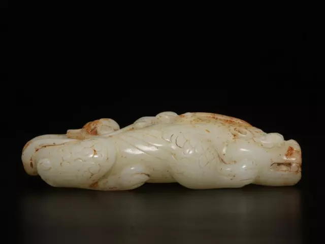 Antique Chinese White Jade Statue w/ Dragon