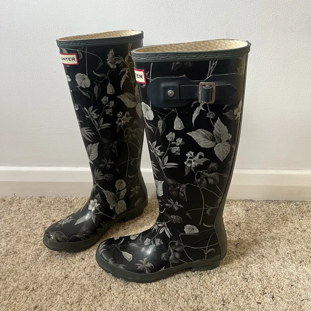 HUNTER ROYAL HORTICULTURAL Society Black Green Floral Wellies UK Size 5 RARE 79.99 PicClick UK