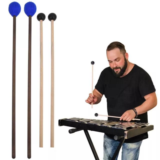 4 X Marimba Mallet Filato e Testa di Gomma Mallo Legno Percussioni Malletto GSA