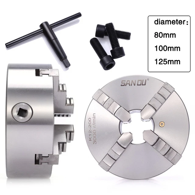 Selbstzentrierendes Vierbackenfutter 80/100/125mm – Drehfutter Für Drehmaschine, 4 Backen, Einzeln Verstellbar, Europäisches Lager