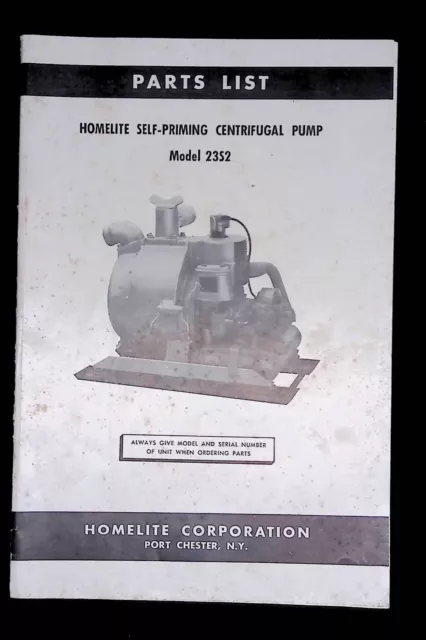1950 Homelite Self Priming Centrifugal Pump Model 23S2 Parts List Booklet