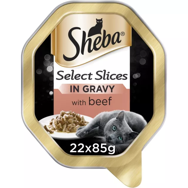 22 x 85g Sheba Select Slices Adult Cat Wet Food Trays Beef In Gravy