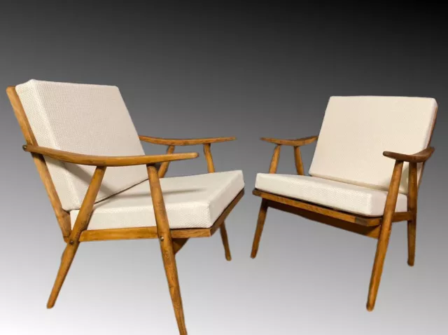 Pair of Wooden Mid-century Armchairs by Jaroslav Smidek for TON, 1960s, Vintage
