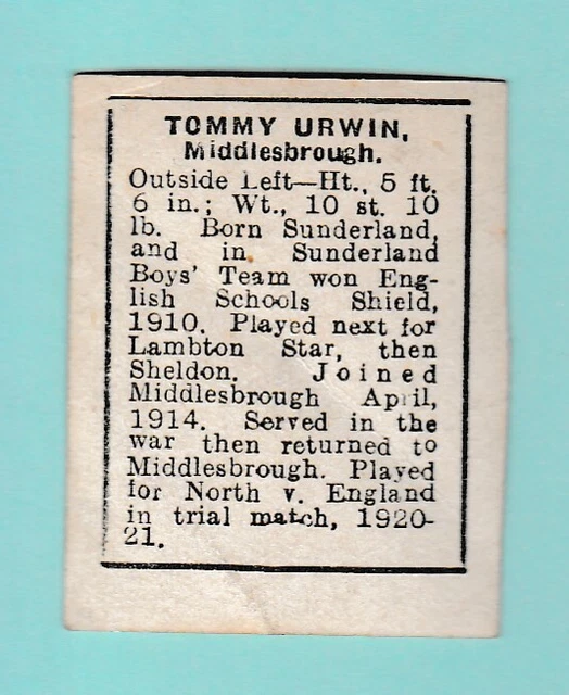 Middlesbrough  F.c.  -  Footballer - Tommy Urwin -  D. C. Thomson  -  C 1930 2