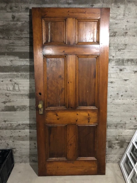 Antique Farmhouse Exterior Wood Entry Door /w 6 Panels & Hardware(Stained) 36x84