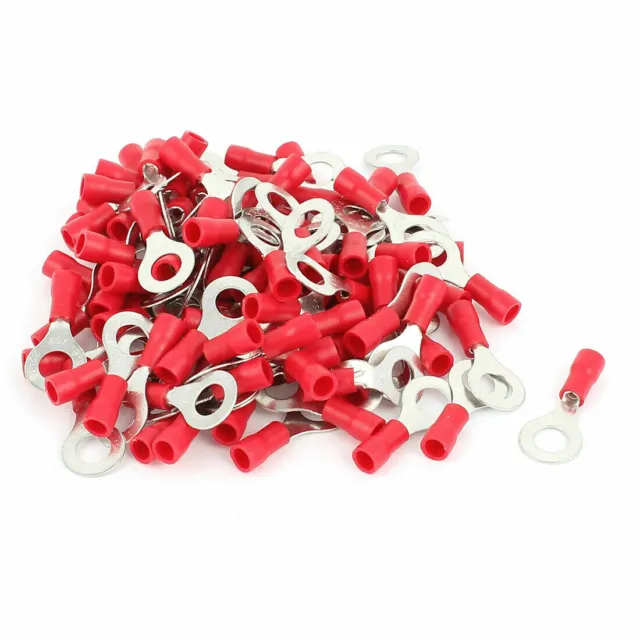 98pcs RV1.25-6 22-16AWG Gauge Electric Power Pre-insulated Ring Terminals Red✦KD