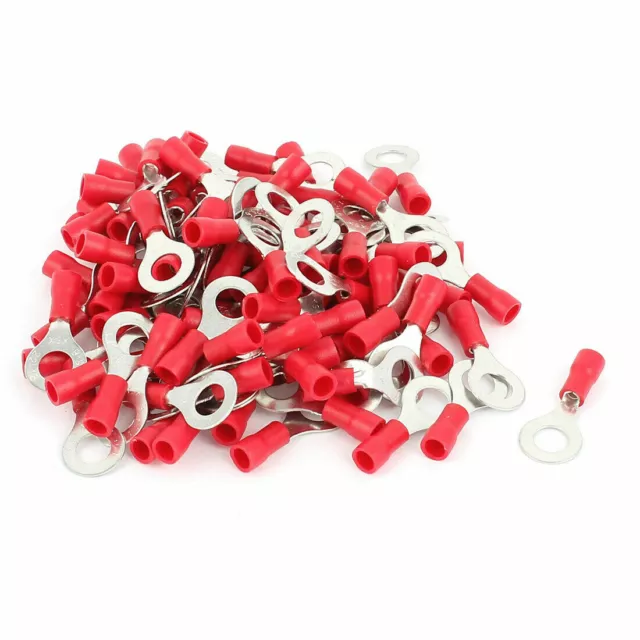 98pcs RV1.25-6 22-16AWG Gauge Electric Power Pre-insulated Ring Terminals Red
