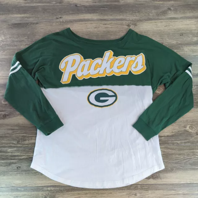 Green Bay Packers NFL Apparel Long Sleeve Shirt Womens Jersey Style Wide Neck