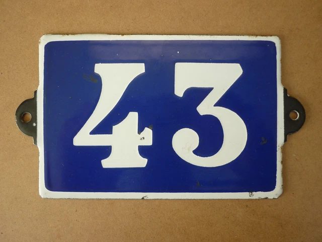 Numéro de maison en émail numéro 43, ovale, blanc et noir, fait à la main