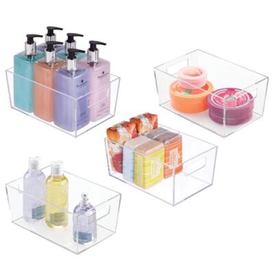 Organizer per il bagno in metallo per armadi mDesign Set da 4 Contenitori per il bagno Pratico cesto per il bagno con manici prodotti bagno e molto altro bronzo 