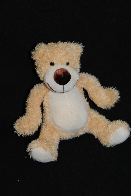 Peluche Doudou Ours Moutarde TIAMO Jaune Beige Nez Marron Long Poil 20 Cm TTBE