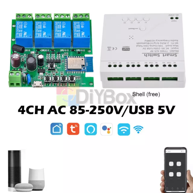 1/2/4CH Smart WiFi Switch Relay Module Wireless Remote DC 7-32V/AC85-250V 433MHZ