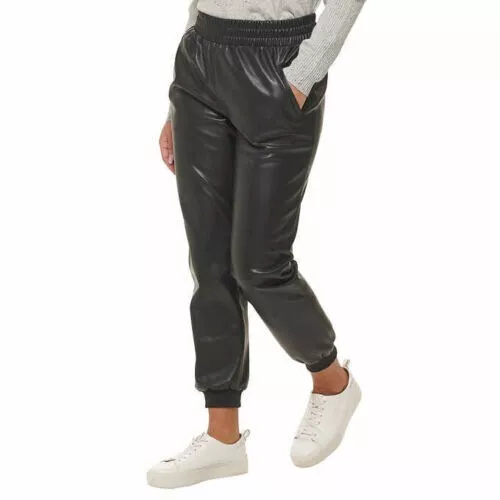DKNY Jeans Ladies Faux Leather Jogger Brown S / Small