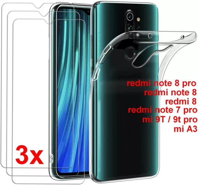 COQUE XIAOMI REDMI NOTE 8 PRO 8T 7 MI A3 9T 3X VITRE VERRE TREMPE housse tpu gel