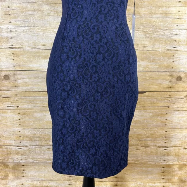 Jennifer Lopez Womens 2 Navy Blue Lace Sheath Dress Key Hole Back Sleeveless 3