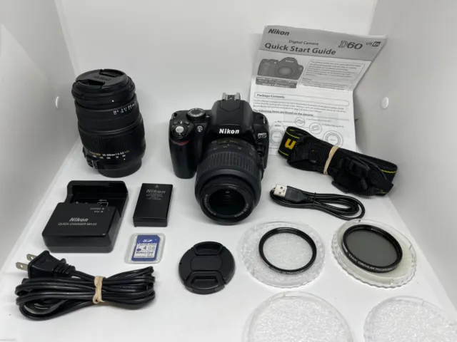Nikon D60 10.2MP Digital DSLR Camera w/ AF-S Nikkor DX 18-55 & 50-200mm Lens