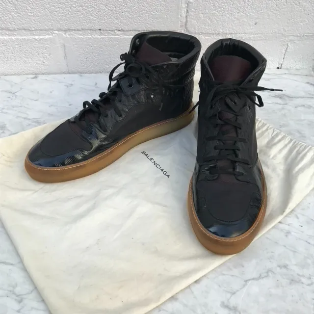 Balenciaga Mens Sz 10 Trainer Patchwork High Top Sneakers Black Leather # 300065