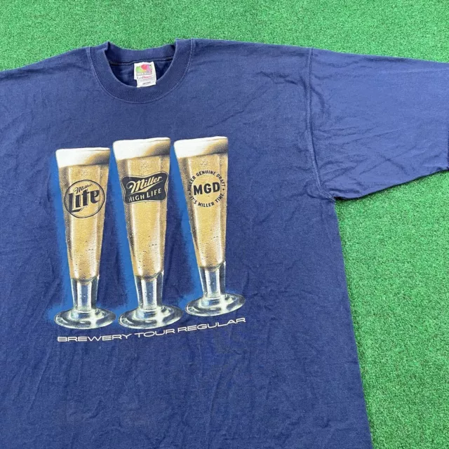 Vintage Miller Genuine Draft Shirt Mens XL Blue Beer Brewery Tour High Life Lite