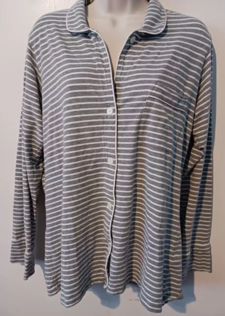J Crew Pajama Top Small Dreamy Stripe Cotton Gray White Button Up B7341