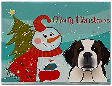 Treasures BB1866PLMT Snowman with Saint Bernard Fabric Placemat Washable Placema