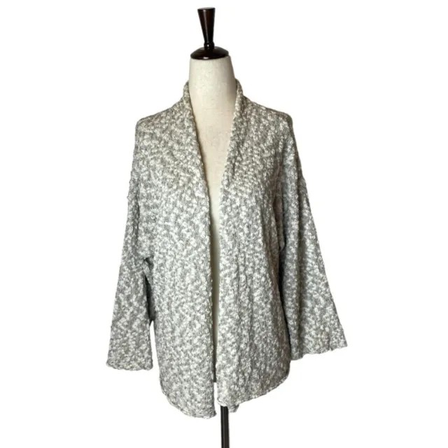 Eileen Fisher Ivory And Tan Silk And Cotton Blend Open Front Cardigan Sweater M