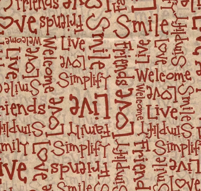 Love-Simplify-Friends RED Words on Kraft/Tan Tissue Paper #910 - 10 Large Sheets