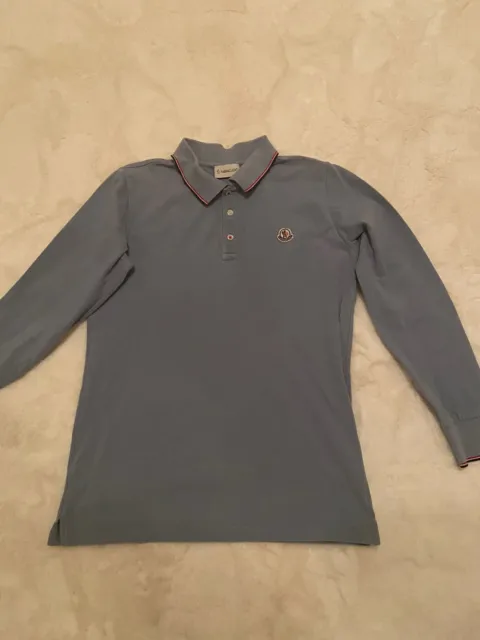 Moncler Boys Collared Polo Top Age 12 Yrs Light Blue Long Sleeve logo Badge