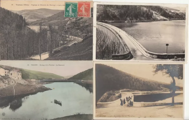Lot de 4 cartes postales anciennes old postcards TARARE RHONE barrage turdine 2