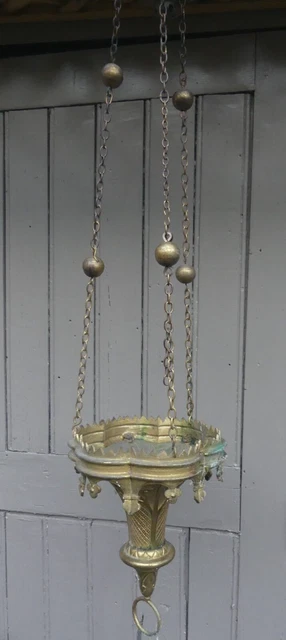Petit Lustre Photophore d'église Bronze XIX ème bon état 28cm sans les chaines