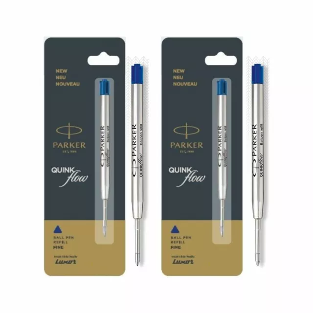 2 X Parker Quink Flow Jotter Ballpoint Pen BP Refills Fine Nib Blue Ink