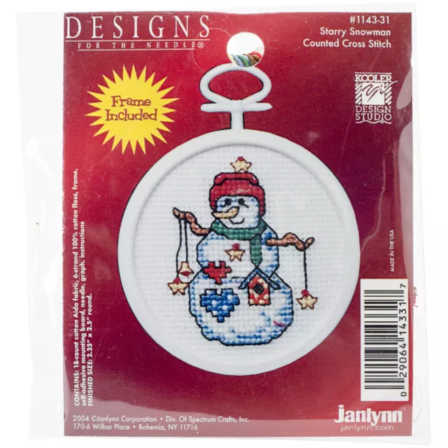 Janlynn Mini gezähltes Kreuzstich-Kit 2,5" runder Sternenschneemann (18 Stück) 1143-