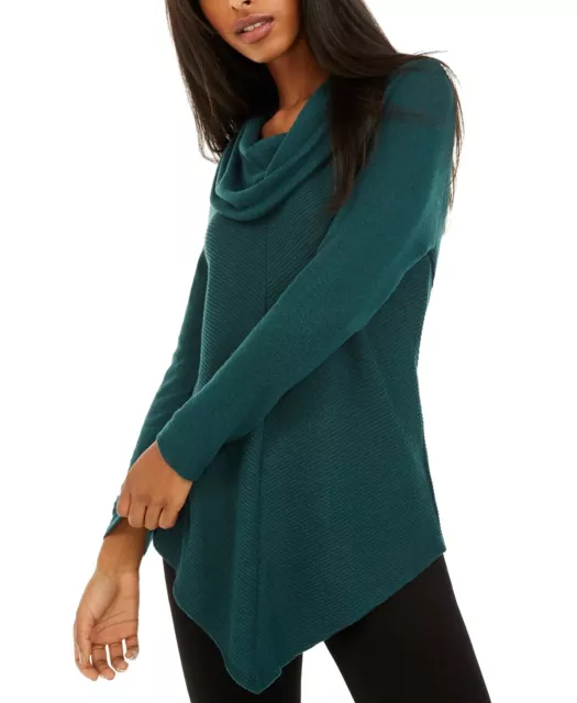 BCX Women's Textured Cowlneck V-Hem Sweater Green Size Medium