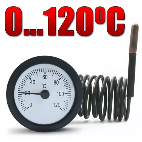 Rund Thermometer mit fernfühler 1,5m Kapillarthermometer Kesselthermometer 120°C