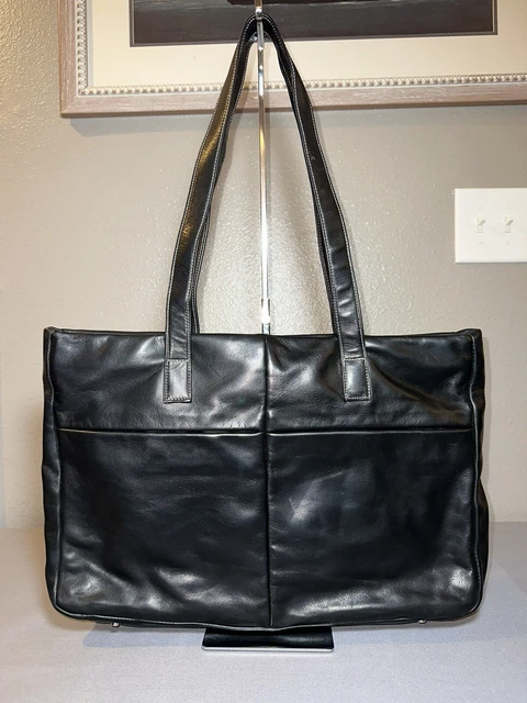Perlina Black Leather Briefcase Tote Purse Womens  Work Travel Bag Handbag