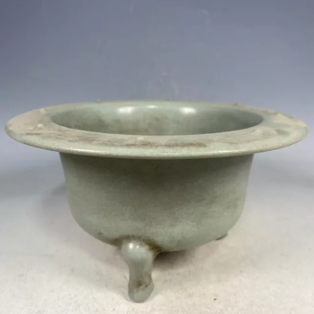 7.0" china antique song dynasty ru kiln porcelain sky cyan glaze three feet pot