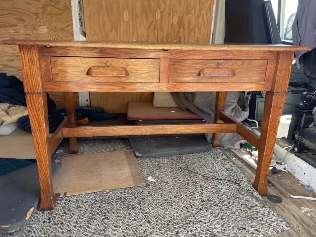 ANTIQUE Arts & Crafts MISSION OAK LIBRARY DESK Writing Table