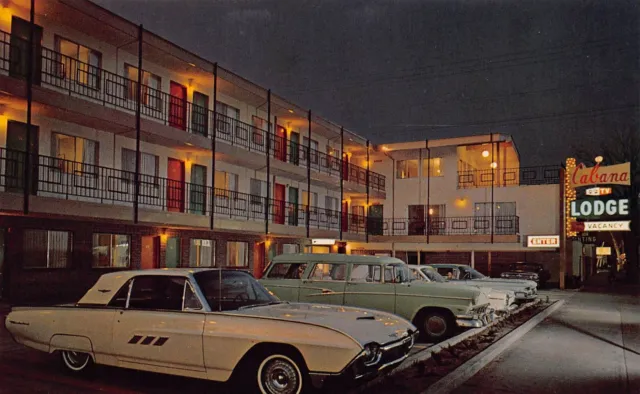Vtg Postcard Sacramento CA California Cabana Lodge Motel 1960s Thunderbird L7