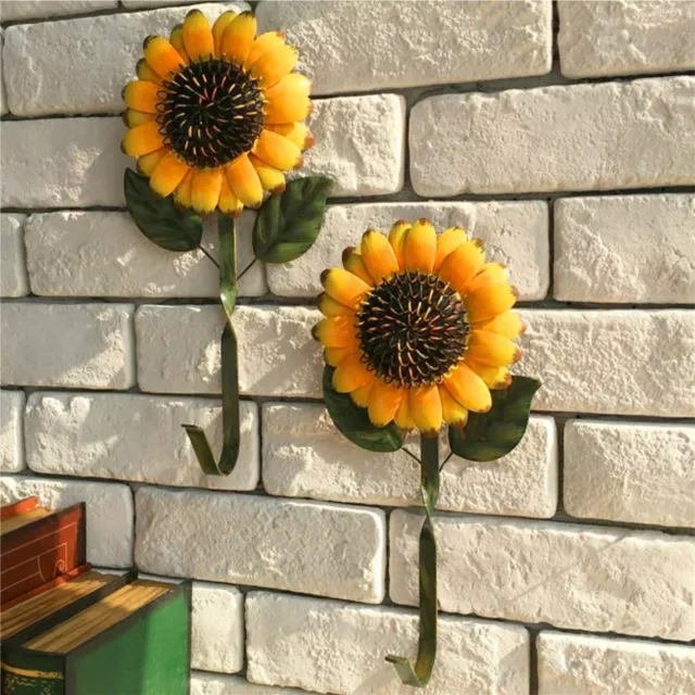 2 PCS Vintage Metal Sunflower Hooks Keys Aprons Kitchen Wall Hangers Wall Decor