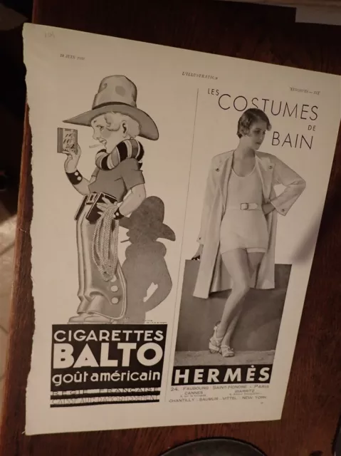 HERMES 104 + cigarette BALTO par René Vincent publicité papier ILLUSTRATION 1932