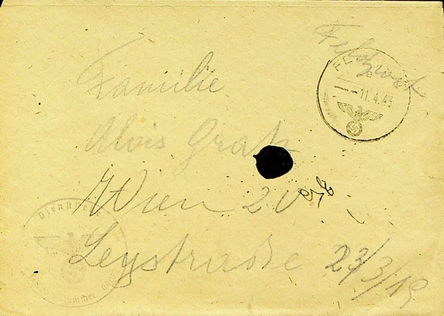 Österreich 1943 WWII SOLDATEN Gratis Post Field Abdeckung Sich Wien Mit Brief