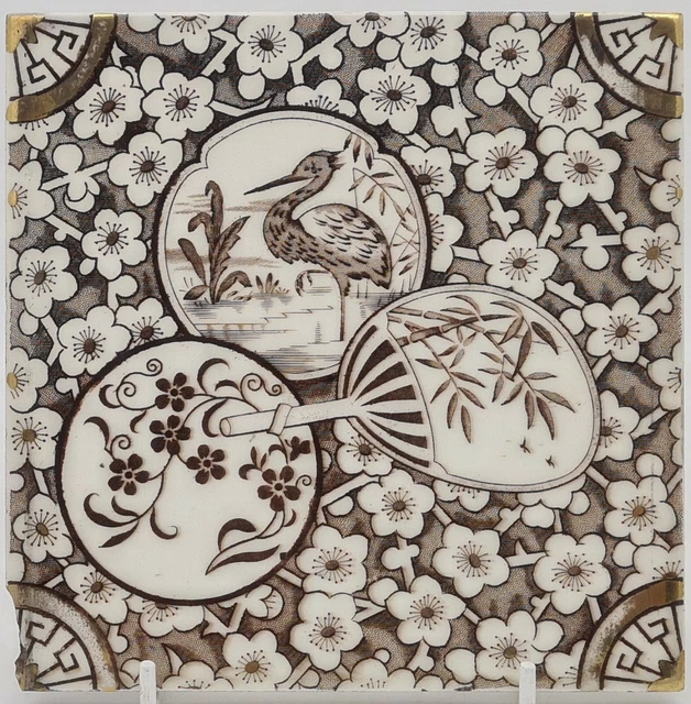 Antique Fireplace Tile Aesthetic Movement Japanesque Transfer Printed  AE4
