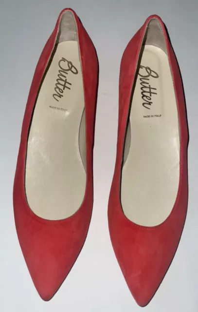 Butter Tangerine Red Suede Point Toe Ballet Flats Sz. 10 NWOB