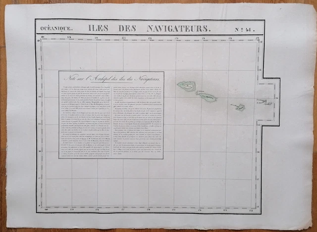Pacific Large Original Map Iles Navigateurs Samoa by Vandermaelen - 1827