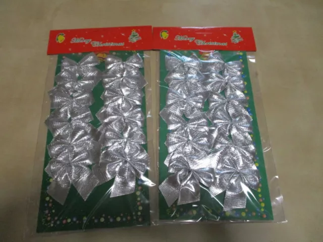2 x 12er Pack  Deko Schleifen - Silber   - Weihnachtsbaum - Adventskranz