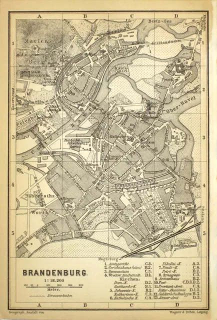 BRANDENBURG, alter Stadtplan, gedruckt ca. 1900