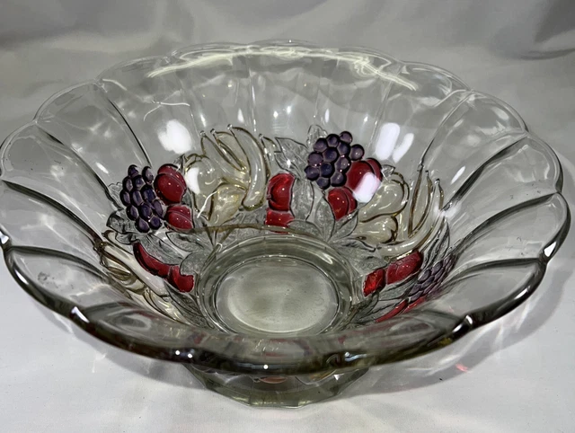 Indiana Glass Pattern 301 Fruit Garland Round Footed Fruit Punch Bowl Vintage