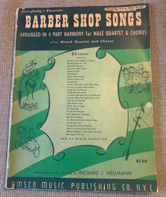 VINTAGE BARBER SHOP Songs Arranged in a 4 Part Harmony for Male Quartet ...