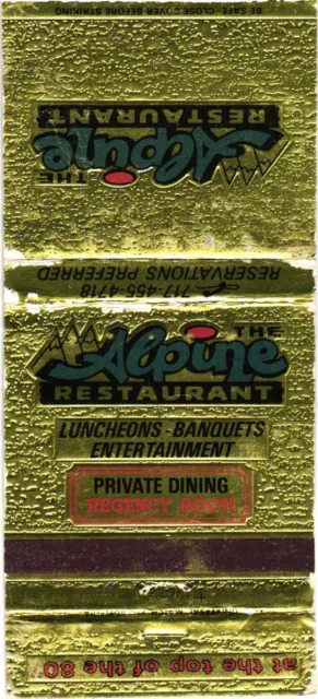 Alpine Restaurant Luncheons-Banquets Private Dining Vintage Matchbook Cover