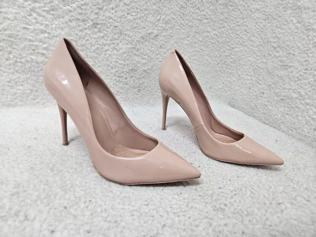 Aldo Women Heels 11 Beige Patent Leather Pointed Toe Slip on Stiletto Pump Shoes