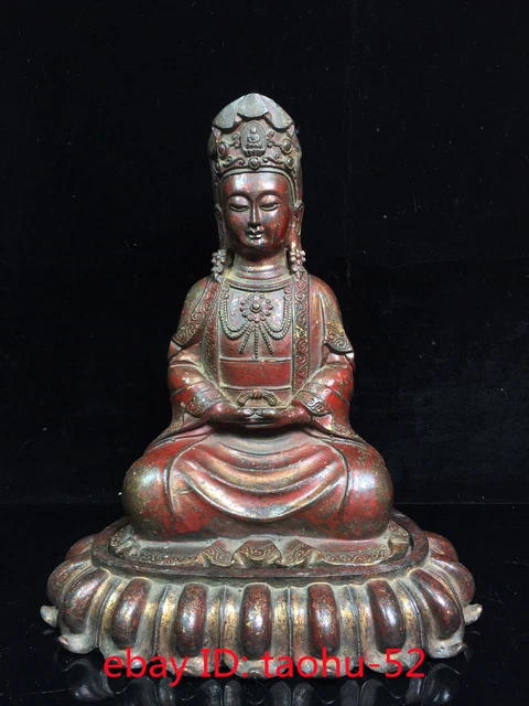 Old Antique Chinese Tibetan Buddhism bronze guanyin bodhisattva Buddha Statue